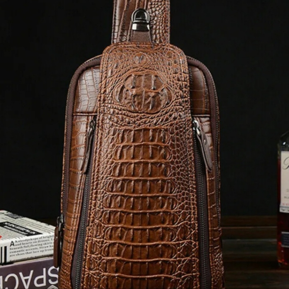 NWOT Sling Backpack Leather Crocodile Crossbody Bag Chest Sling Bag Travel Bag